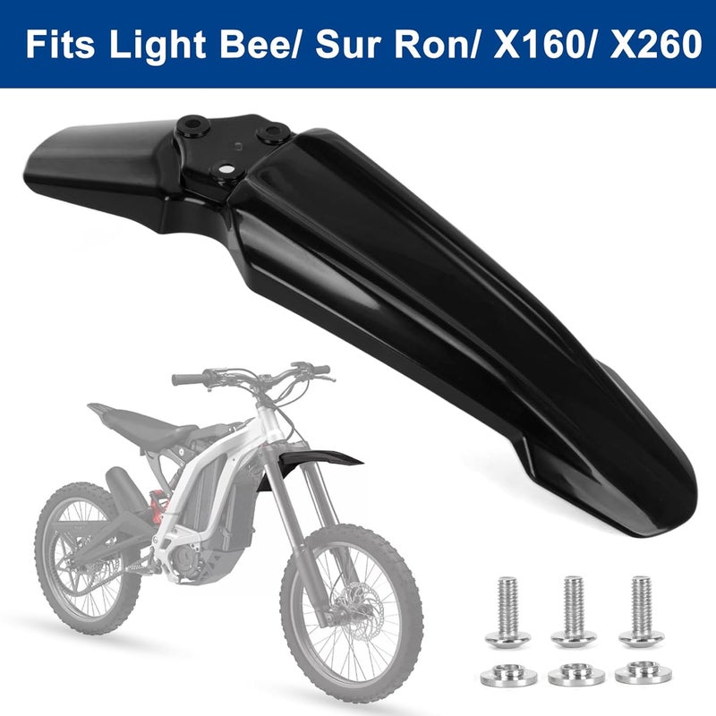psler Motorcycle Front Mudguard for Sur Ron Light Bee, Front Mud Guard Board, Motocross Parts Attachments for Dirt for Sur Ron LBX E-Ride Pro SS/S X260 X160, Tutti Electric Dirt Bike, Black - Image 2